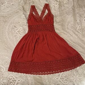 Forever 21 Burnt Orange Lace Cross Strap A-Line Mini Dress
